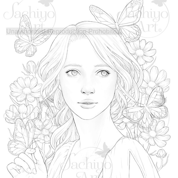 Coloring Page Set [Cosmos and Butterflies]