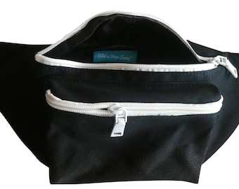 Black Fanny Pack Bum Bag | Fanny Packs For Women | Black and White Fanny Pack | Canvas Fanny Pack | Waist Bag Hip Pack