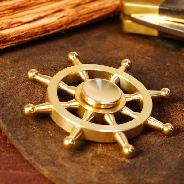 The Ships Helm, Brass fidget spinner - 6 removable weights, medium hand spinner