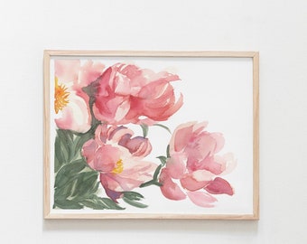 Pink Peonies Watercolor Print