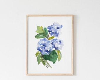 Blue Hydrangea Watercolor Print