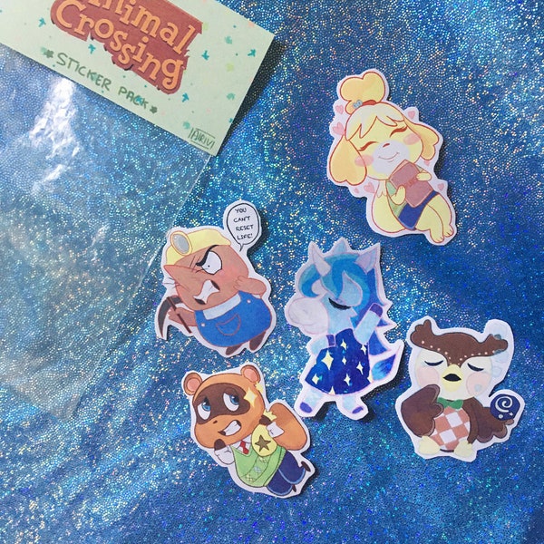 Animal crossing Sticker pack new horizons nintendo pegatina azulino julian isabelle rese t canela tom nook socrates meme