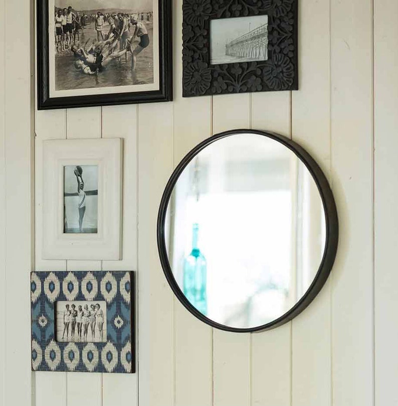 Boudoir Large Round Wall Mirror Black Metal Frame Dia Round Wall Mirror Black Metal Frame Dia