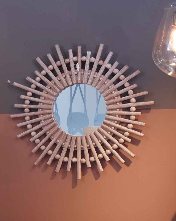 Alice Starburst Mirror Wooden Frame Dia 80 Cm