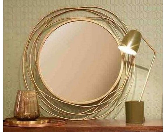 Large Round Mirror Antique Gold Wire Metal Frame Dia 67cm Antique Gold Wire Metal Frame Dia 67cm