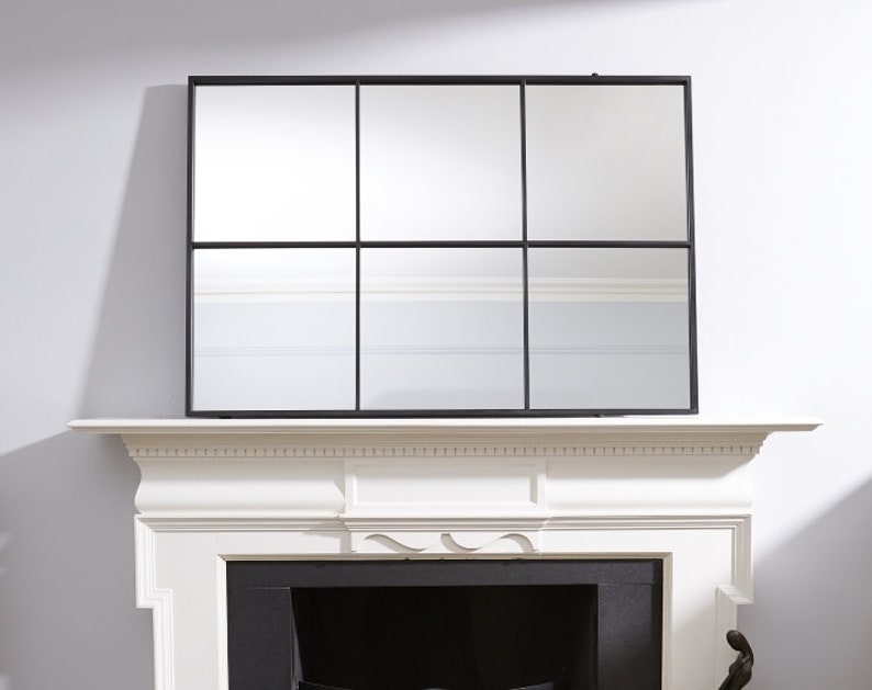 Window Pane Mirror Matt Black Metal Frame 6 Panes H 118cm Window Pane Mirror Matt Black Metal