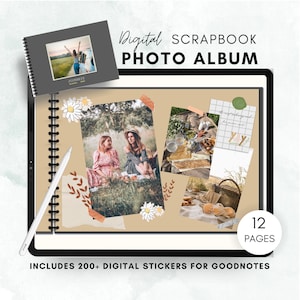 12ページのデジタルフォトアルバムスクラップブック チャコールグレー | GoodNotes 5用デジタルステッカーブック