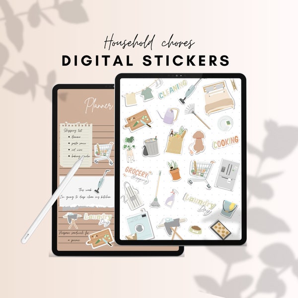 Digital stickers Household chores | GoodNotes pre-cropped stickers | digital planner stickers