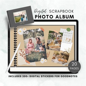 20 Pages Digital Photo Album Scrapbook Charcoal-grey Digital Sticker Book  for Goodnotes 5 