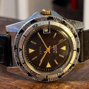 Fetia vintage GMT world time diver mechanical watch manual wind superb 38mm worldtimer