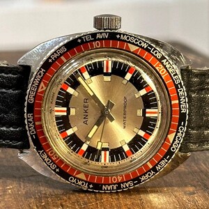 Anker Vintage GMT World Time Diver Mechanical Watch Manual Wind