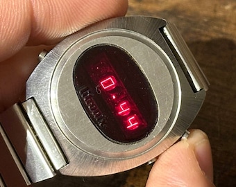Caja de reloj LED Litronix, esfera roja LCD vintage de EE. UU.