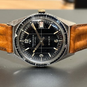 Technos Vintage Diver Watch Men 35mm Swiss Made Mechanical Rare Sky Model Collectible