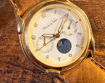 Charles de Villiers Moon Watch Calendar Quartz Men, Vintage Luxury Timepiece with Moon Phase, Elegant Men's Wristwatch, Gift Idea