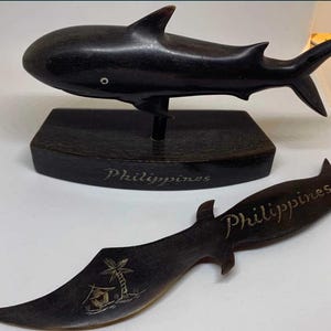 Philippines Vintage Carved Wood Shark Sculpture - Unique Ironwood Figurine for Boho Decor, Coastal Home Accent, Nautical Art Piece