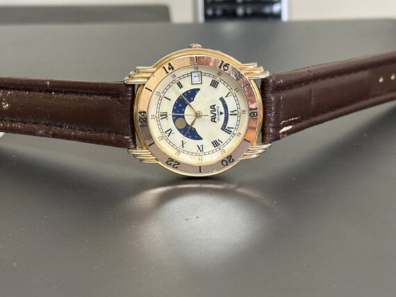 Avia Vintage Moon Phase Calendar Men Watch Swiss Made Etsy