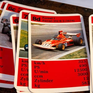 Vintage Formel 1 Spielkarten - Super Trumps FX Schmid Komplettes Set, Klassisches Kartenspiel, Racing Sammlerstücke, Einzigartiges Geschenk
