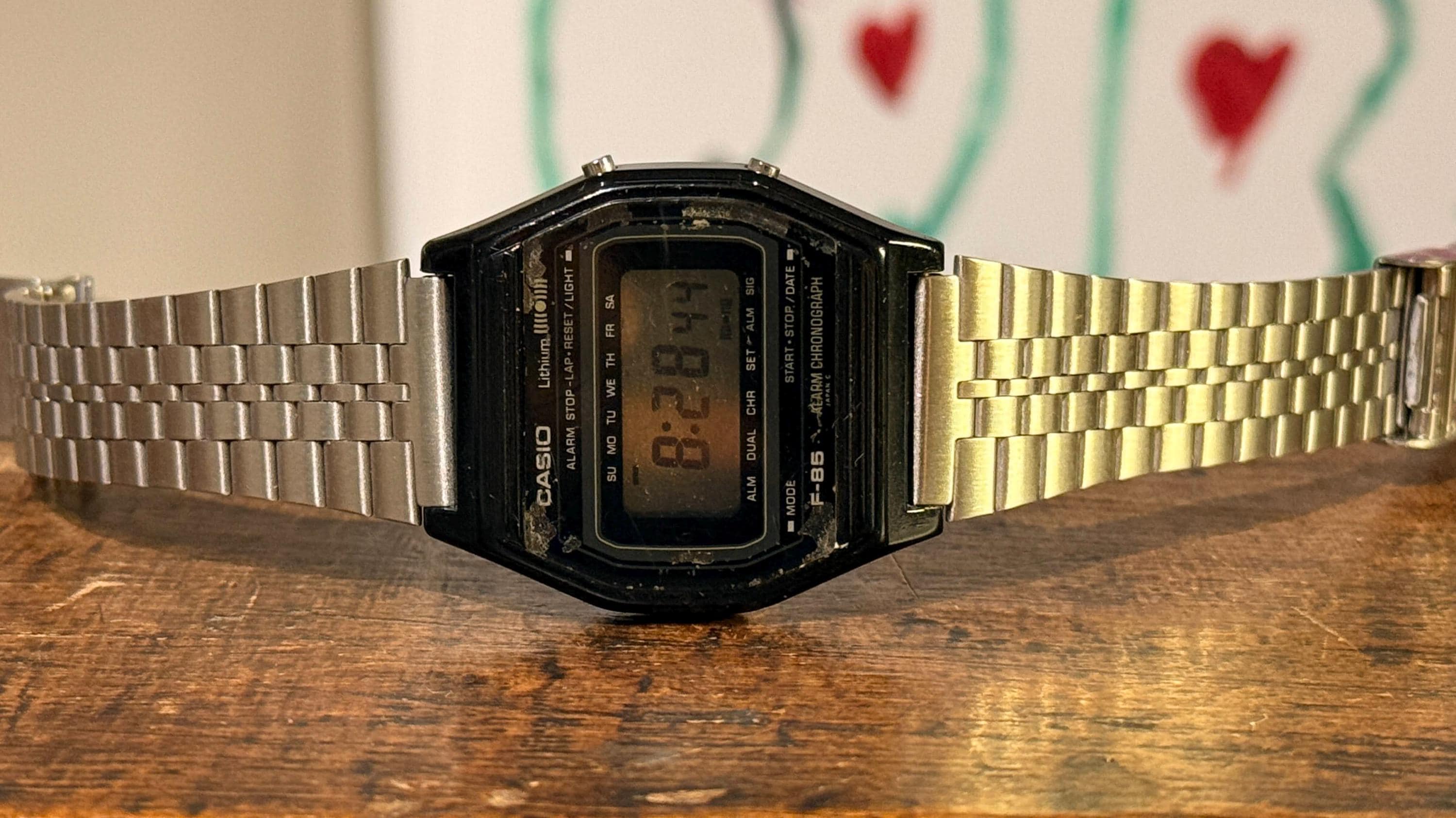 Vintage Casio F85 Digital Watch, Retro Alarm Chronograph Timepiece