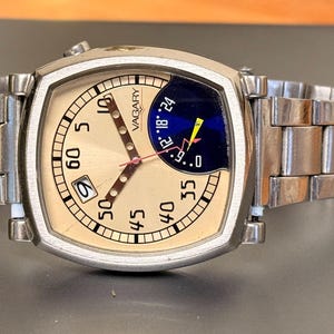 Vagary klocka fyrkantig unik urtavla kvarts, herrarmbandsur i vintagestil, retro digital display, armband i rostfritt stål, modern avslappnad accessoar