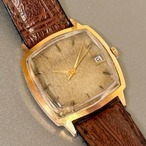 Vintage Mathey-Tissot Gold Plated Brown Leather Tank Watch Working New Battery Mathey-Tissot Leather Women Wristwatches for sale | eBay main image 3