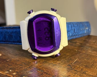 Adidas ADP6031 Men 50m Purple White Digital Alarm Chrono Watch Hours~New Battery