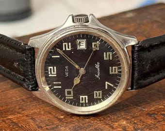 Vintage Military Pilot Watch 36mm Steel Mechanical Men’s Field Watch Veda Classic Timepiece