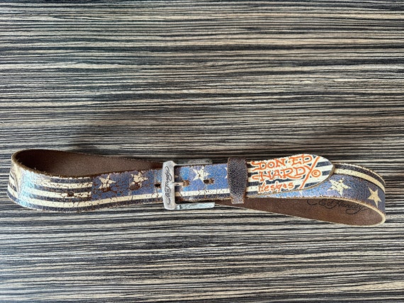 Ed Hardy Leather Belt, Vintage Printed Buckle, Size 90cm  display picture 1