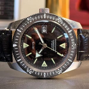 Vintage Irys Datomatic 36mm Men’s Skin Diver Watch - Classic Mechanical Swiss Timepiece, Durable & Stylish
