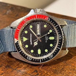 Vintage Barracuda Diver Watch Stainless Steel Pepsi Dial Quartz Monin Case