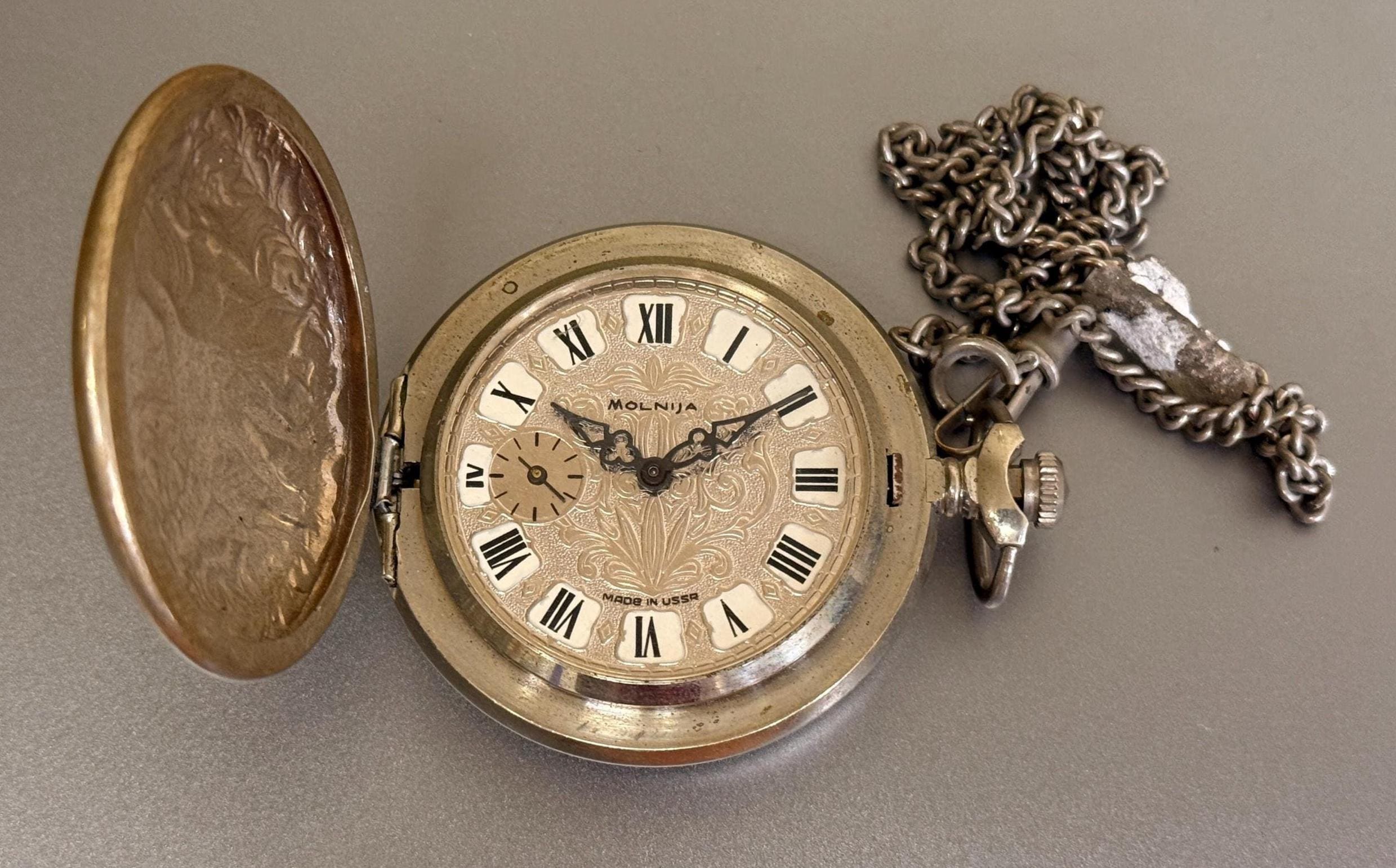 Vintage Molnija Drei Grazien Taschenuhr, seltene russische