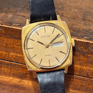 Montre Aurore vintage pour homme 34 mm, mouvement mécanique, boîtier et cadran superbes