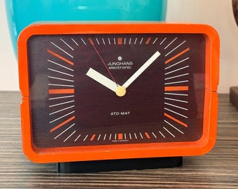 Vintage 70s Orange Junghans Ato-mat Desk Clock, Space Age Mid