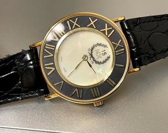 M+K vintage swiss made gold color lady wrist watch stunning mother of pearl dial quartz