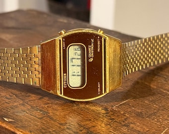 Vintage Citizen Crystron LC Digital LCD Watch, Retro Gold , Unisex  Timepiece, 1980s Men's