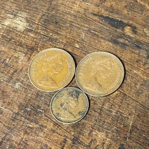 Seltene 1971 1979 Großbritannien Ney Penny New Pence Münzen Lot, Vintage Gold Tone Münzen, Sammler Geschenk, Einzigartiges Weihnachtsgeschenk,