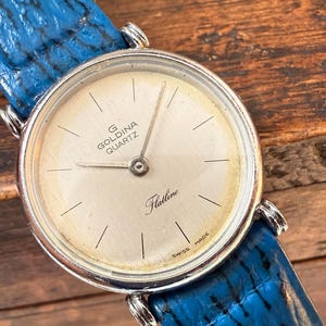 Relógio vintage feminino Goldina Flatline Slim Swiss Made - Relógio feminino clássico e elegante, relógio de pulso minimalista retrô