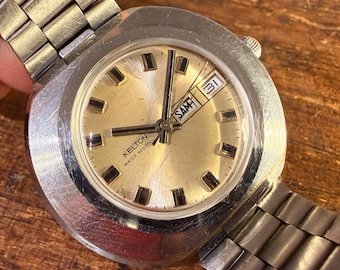 Reloj mecánico vintage Kelton para hombre, caja estilo OVNI de 42 mm, reloj de pulsera retro.