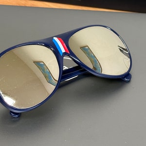 Vintage Patrouille de France Pilot Sunglasses - Blue Frame Mirror Lens, Cebe Style French Aviator Shades