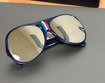 Vintage Patrouille de France Pilot Sunglasses - Blue Frame Mirror Lens, Cebe Style French Aviator Shades