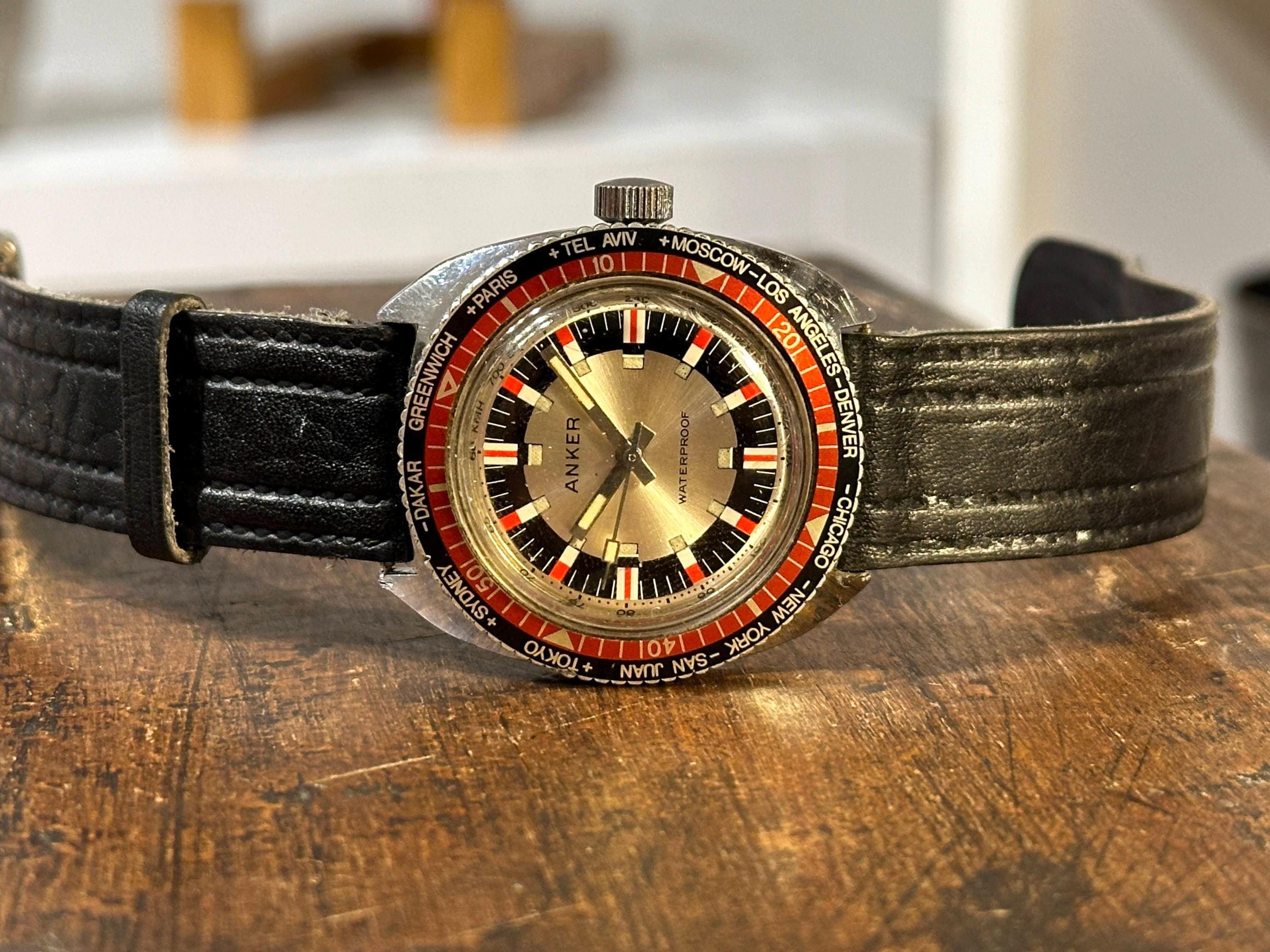 Anker Vintage GMT World Time Diver Mechanical Watch Manual Wind