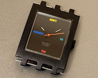 Seltene Vintage Swatch Uhr Don't Be Too Square! SUAB100 Schwarz 29 mm