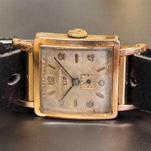 vintage LIP T18 Art Déco Tank Watch 1950 Chronomètre mécanique Français Tank Mécanique Montre-bracelet plaqué or