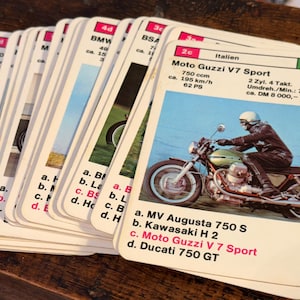 Naipes de motocicleta vintage: juego completo clásico Super Trumps FX Schmid, coleccionables de carreras únicos, una gran idea para regalar.