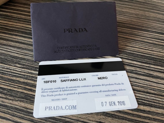 Prada BAG PURSE 1BF010 Saffiano lux nero black Authenticity Card With  Envelope, NO Bag