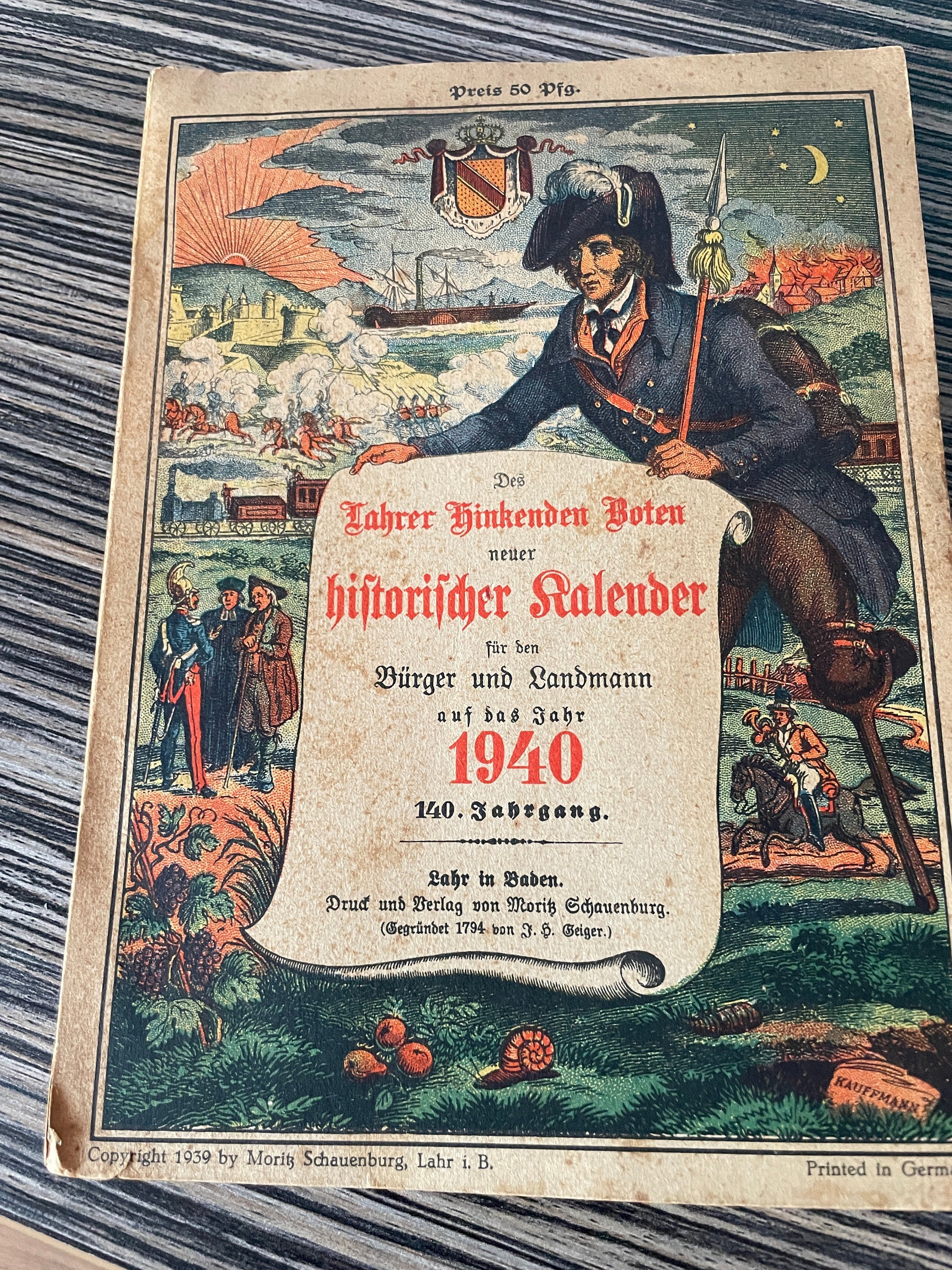 Des Lahrer Hinkenden Boten neuer historischer Kalender für den Bürger und Landmann auf das Jahr Calendário de 1940 Segunda Guerra Mundial