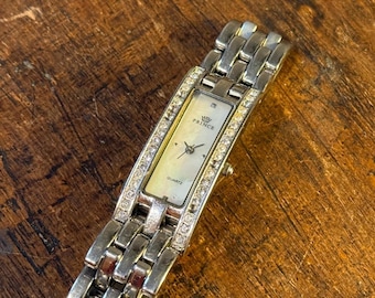 Prince Lady Quartz Watch with Pink Mother of Pearl Dial & Stone Accents – Stylish Women's Tank Timepiece