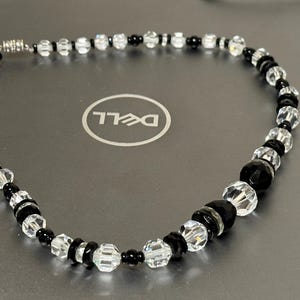 Art Deco Glass necklace glam bazar vintage black and white glass 44cm