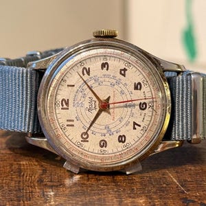 Rare 1940s Basis Sport Mechanical Chronograph Wristwatch with Stop Seconds Vintage Collector&#39;s Timepiece