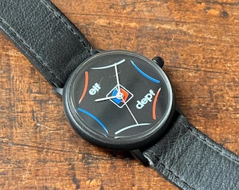 Elf Dpf vintage motosport men watch, Swiss made analog leather strap