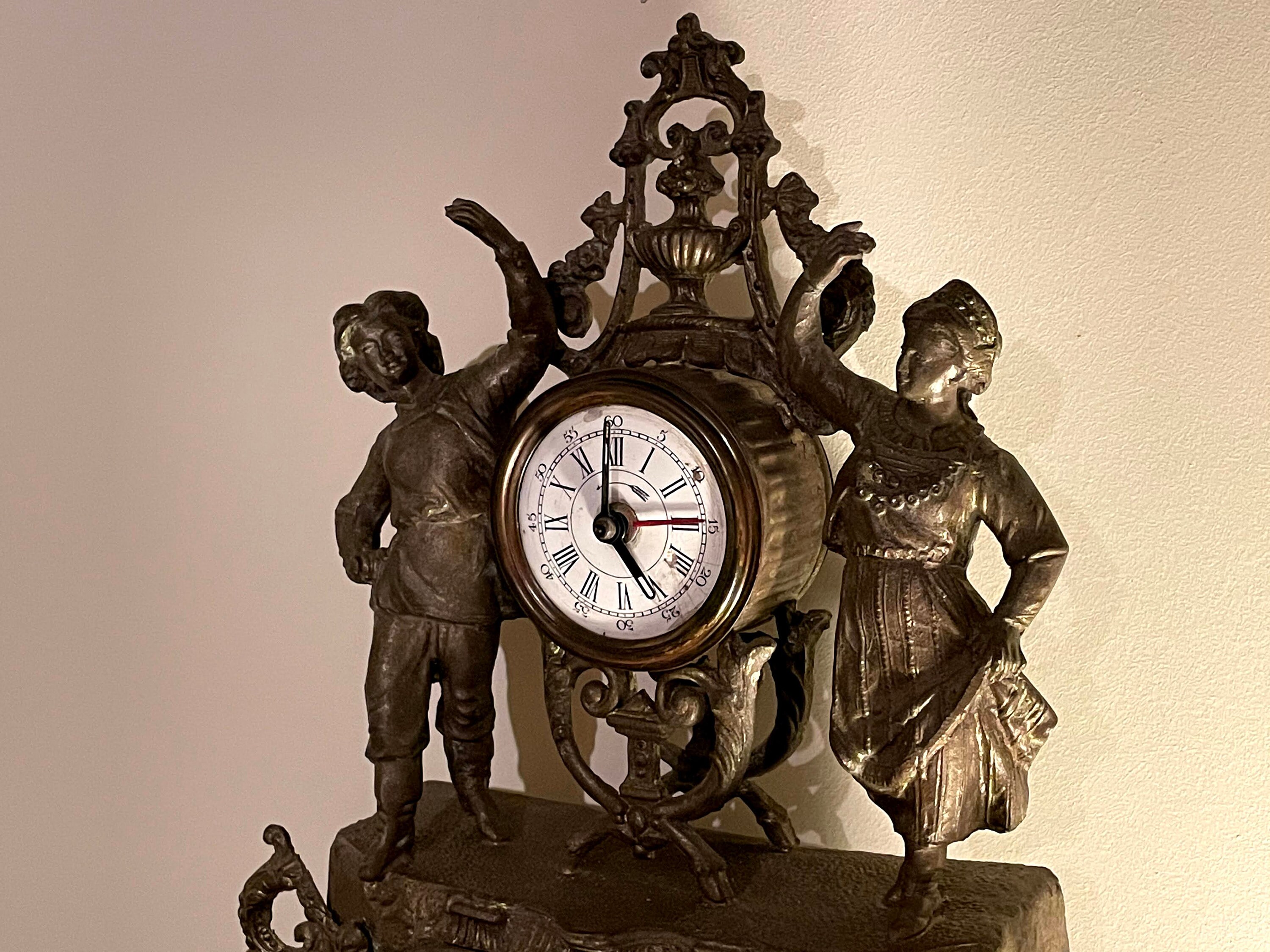Antique c.1865 Cast Metal Figural Striking French Clock Alarm Etsy